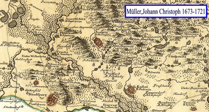 Vyobrazen Podivna na Mllerov map Moravy